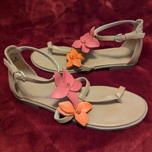 Floral Sandals with Orange and Pink Accents